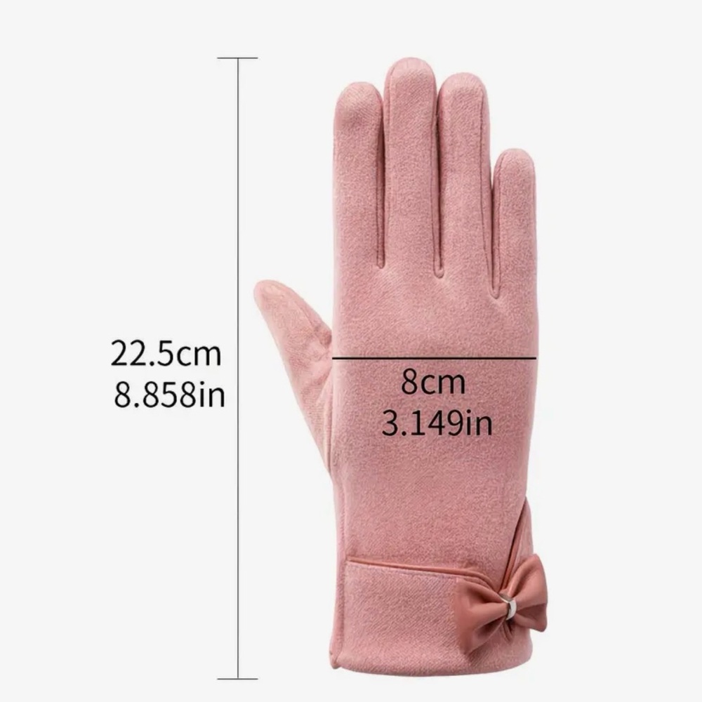 Elegant Gray Women's Touchscreen Winter Gloves with Bow Detail and Plush Lining - Picture 2 of 8